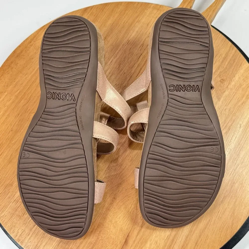 Vionic‎ Misa Strappy Slide Sandal Metallic Rose Gold Womens 8